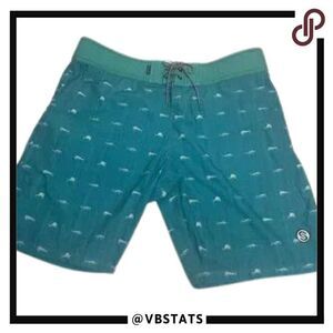Scales Teal Swim Trunks in‎ Size 40W x 10IS with Fish Print